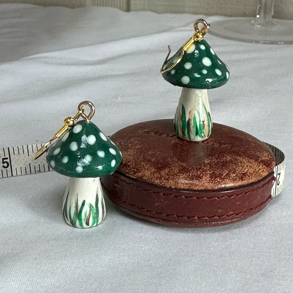 Kelly green and white mushroom cap earrings
